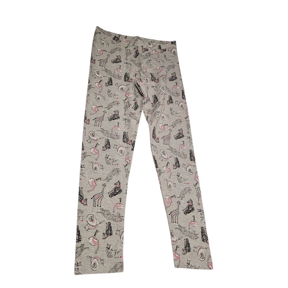 Spotted Zebra Girls Casual Zoo Animals Printed Gray Leggings Size Large (10)